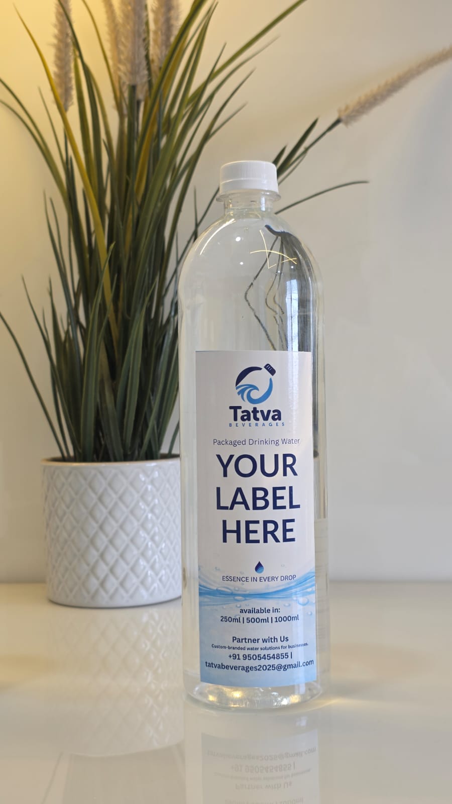 1L custom designed water bottle — private label table water India