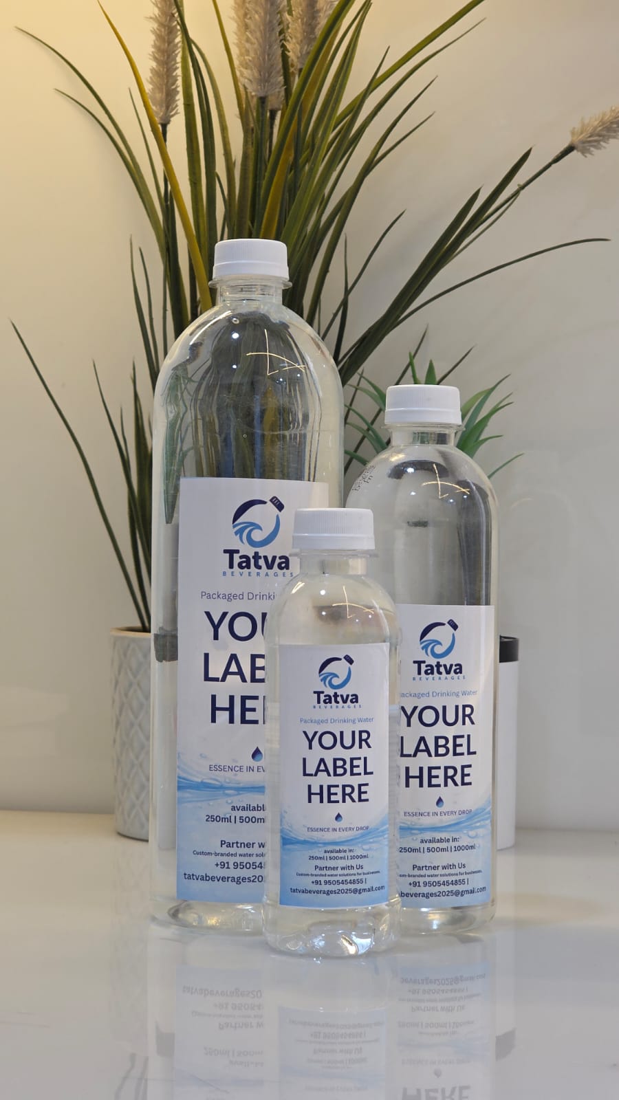 Elegant custom branded water bottles all sizes — Tatva Beverages